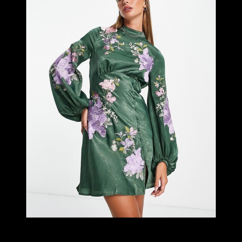 Floral Green Dress with Purple Accents